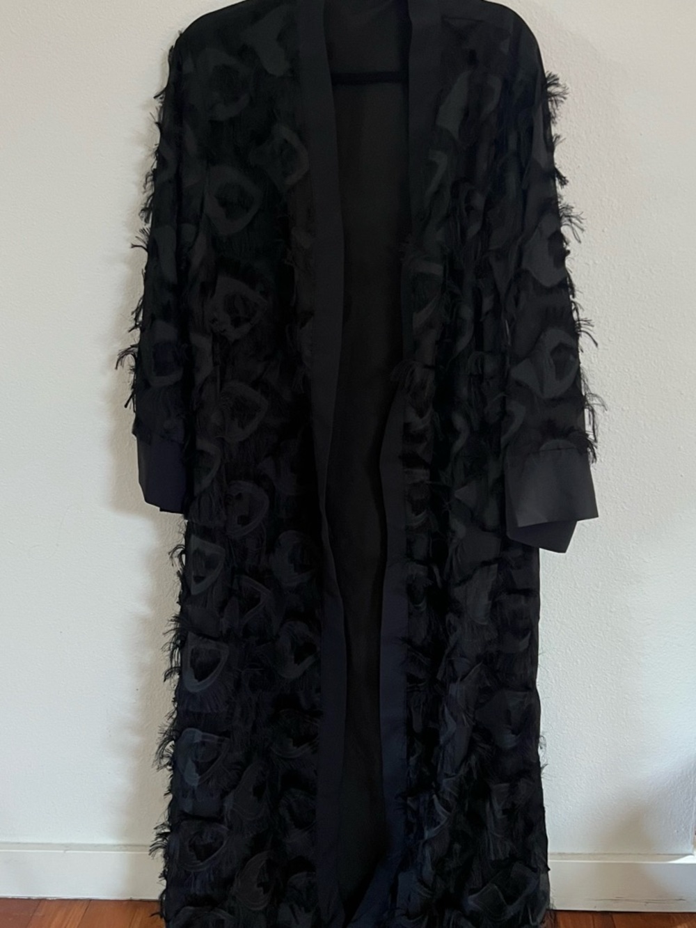 Black Sheer Feathered Duster Robe | Gothic Textured Kimono
